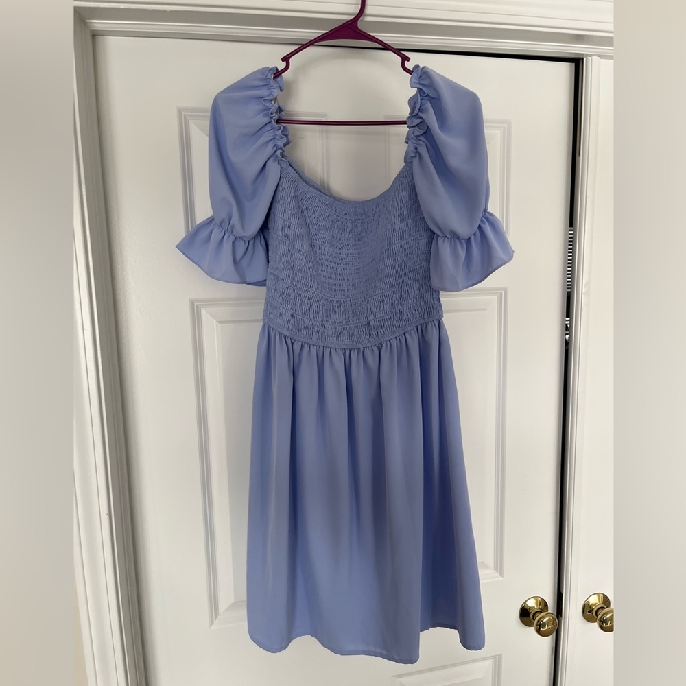Elegant Light Blue Puff Sleeve Dress